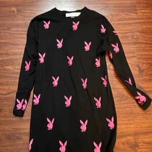 PLAYBOY Black Dress with Pink Bunny Pattern